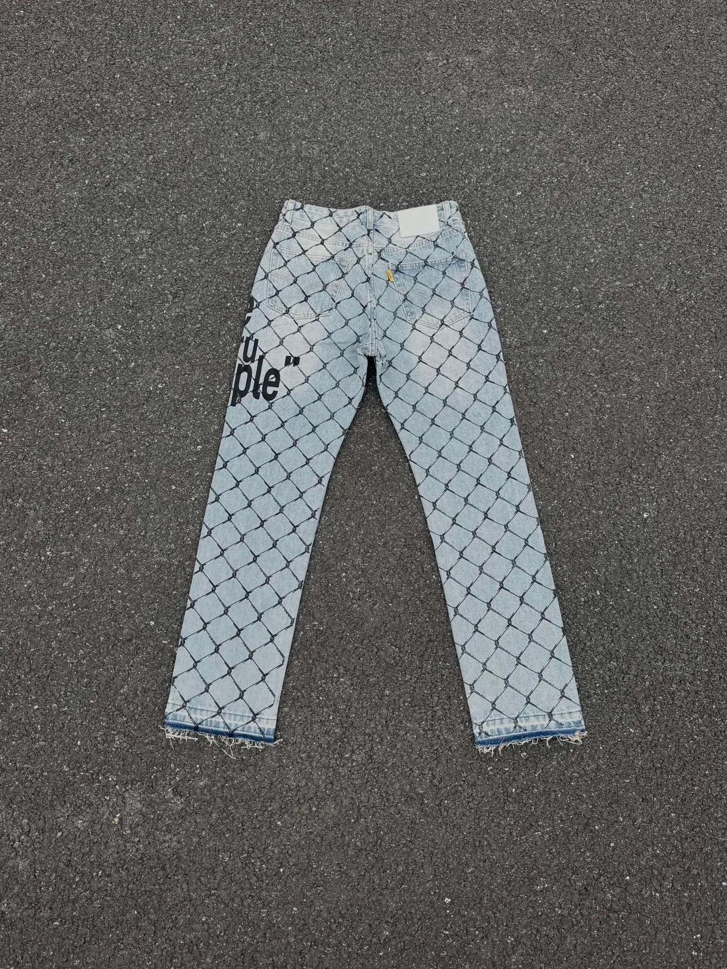 P240💰G786 GALLERY DEPT. Steel mesh letter printed slim jeans jeans casual group trendy American slim men's and women's trousers Color: blue Size: S-XXL (corresponding to 28-36)